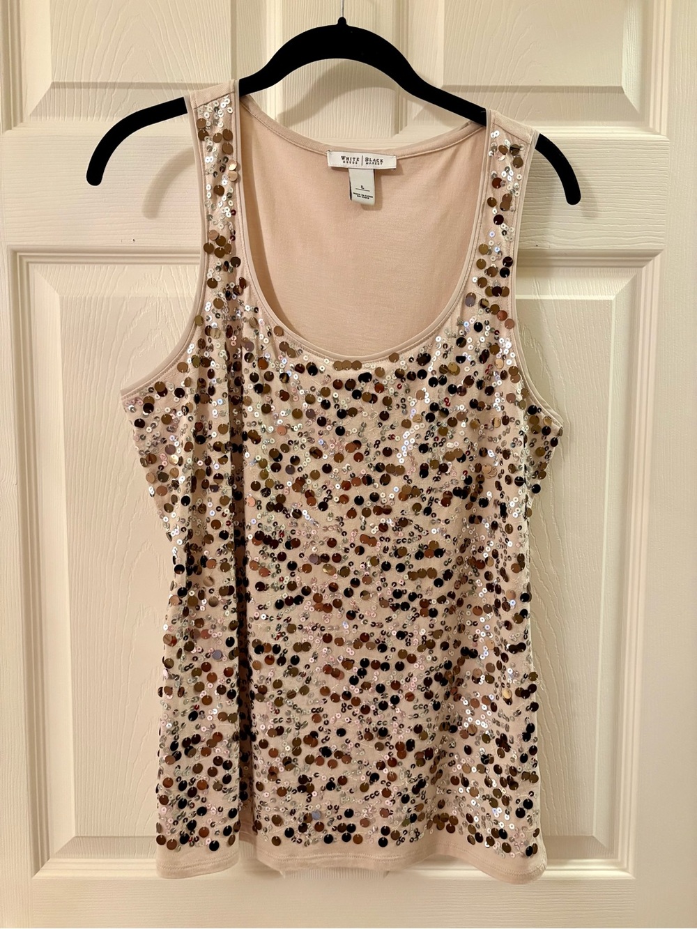 White House Black Market Nude Sequin Scoop Neck Tank